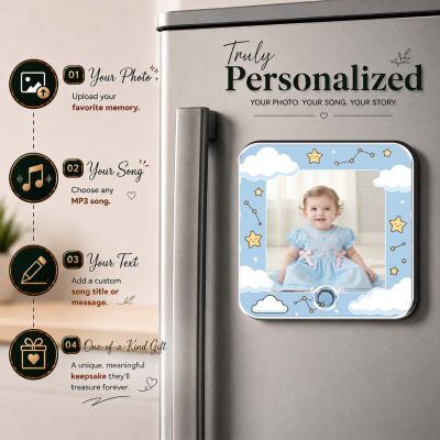 Personalized Baby Photo Musical Fridge Magnet with Custom Photo and Any Favorite Song Birthday Gift for Baby Girl for Daughter & Son